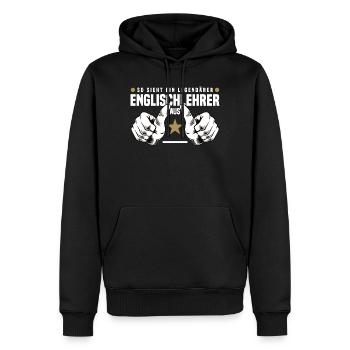 Professeur d’anglais - Sweat à capuche Premium bio Homme - noir - Devant - Nico (187cm)