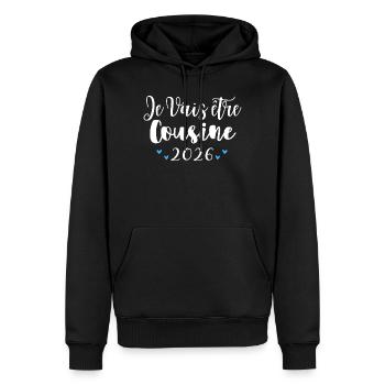 Je Vais Être Cousin 2026 Annonce Grossesse - Sweat à capuche Premium bio Homme - noir - Devant - Nico (187cm)