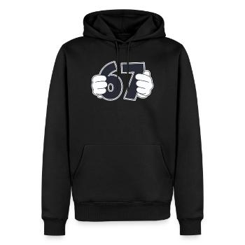 Minimalistisches lustiges Grafikdesign mit Nummer 67 - Männer Premium Bio Hoodie - Schwarz - Vorne - Nico (187cm)