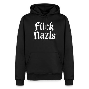 Fuck Nazis | Antifaschistisches Typografie Motiv - Männer Premium Bio Hoodie - Schwarz - Vorne - Nico (187cm)