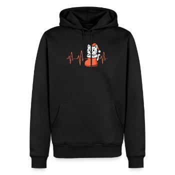 Weihnachtskatze im Herzschlag-Design - Männer Premium Bio Hoodie - Schwarz - Vorne - Nico (187cm)