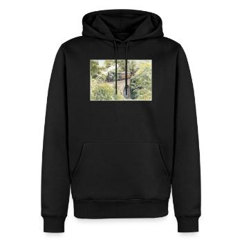 Aquarell-Dampfeisenbahn-Viadukt - Männer Premium Bio Hoodie - Schwarz - Vorne - Nico (187cm)