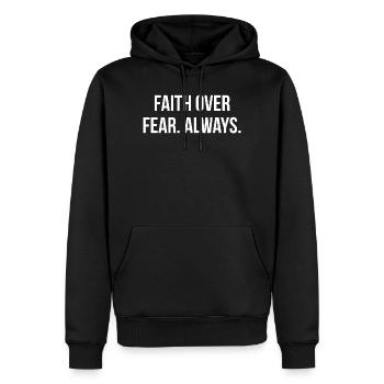 FAITH OVER FEAR. ALWAYS. | Greyline Official - Men’s Premium Organic Hoodie - black - Front - Nico (187cm)