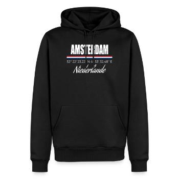 Amsterdam - Männer Premium Bio Hoodie - Schwarz - Vorne - Nico (187cm)