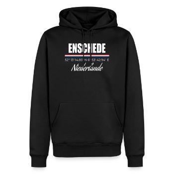 Enschede - Männer Premium Bio Hoodie - Schwarz - Vorne - Nico (187cm)