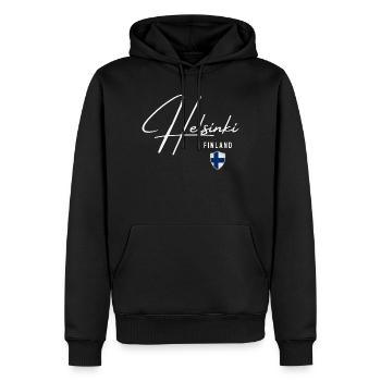 Helsinki, Finnland, elegantes Design Helsinki - Männer Premium Bio Hoodie - Schwarz - Vorne - Nico (187cm)