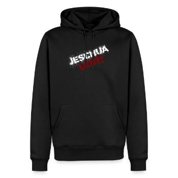 Jeschua lebt weiß-rot - Männer Premium Bio Hoodie - Schwarz - Vorne - Nico (187cm)