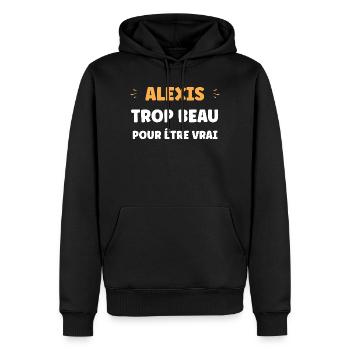 Alexis ist zu schön, um wahr zu sein - Männer Premium Bio Hoodie - Schwarz - Vorne - Nico (187cm)