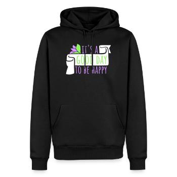 Good Day Be Happy Positiv Motivation Glück Spruch - Männer Premium Bio Hoodie - Schwarz - Vorne - Nico (187cm)
