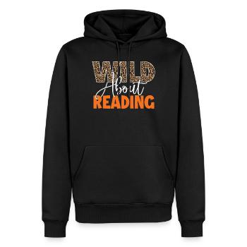 Folle de lire le cadeau de l’amoureux du livre des animaux de la jungle - Sweat à capuche Premium bio Homme - noir - Devant - Nico (187cm)