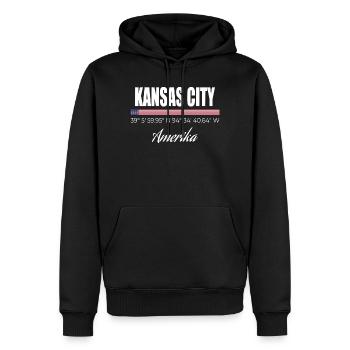 Kansas City - Männer Premium Bio Hoodie - Schwarz - Vorne - Nico (187cm)