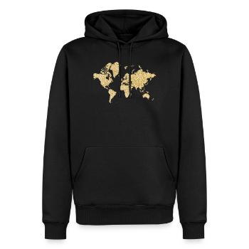 Carte du monde : décor floral beige - Sweat à capuche Premium bio Homme - noir - Devant - Nico (187cm)