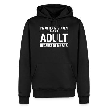 Ich werde oft für einen Erwachsenen MIstaken wegen meines Alters - Männer Premium Bio Hoodie - Schwarz - Vorne - Nico (187cm)
