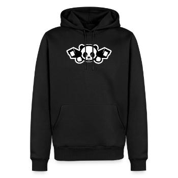 Niedlicher Überwachungspanda – Politische Ironie - Männer Premium Bio Hoodie - Schwarz - Vorne - Nico (187cm)