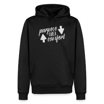 Purpose Over Comfort Motivation Mindset Growth - Men’s Premium Organic Hoodie - black - Front - Nico (187cm)