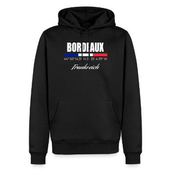 Bordeaux - Männer Premium Bio Hoodie - Schwarz - Vorne - Nico (187cm)