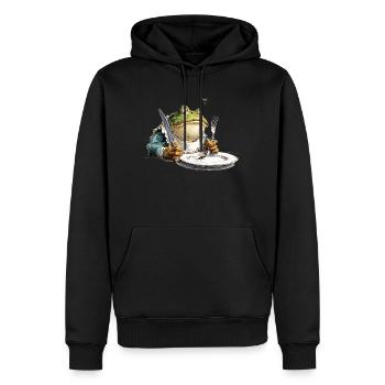 Grenouille de cuisine avec assiette - Sweat à capuche Premium bio Homme - noir - Devant - Nico (187cm)
