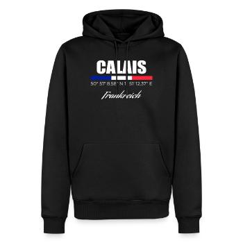 Calais - Männer Premium Bio Hoodie - Schwarz - Vorne - Nico (187cm)