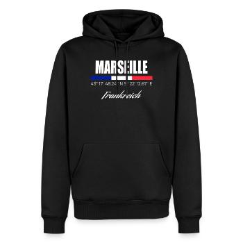 Marseille - Männer Premium Bio Hoodie - Schwarz - Vorne - Nico (187cm)