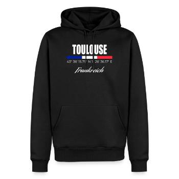 Toulouse - Männer Premium Bio Hoodie - Schwarz - Vorne - Nico (187cm)