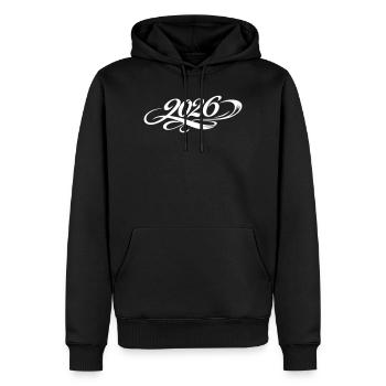 2026 Jahr - Männer Premium Bio Hoodie - Schwarz - Vorne - Nico (187cm)