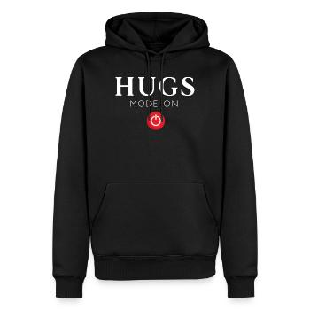 HUGS Modo On Red Button - Men’s Premium Organic Hoodie - black - Front - Nico (187cm)