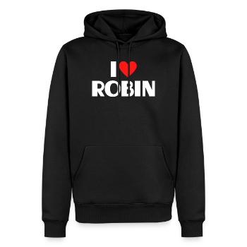 Ich liebe Robin rotes Herz Retro Statement  - Männer Premium Bio Hoodie - Schwarz - Vorne - Nico (187cm)