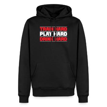 Train hard play hard drink hard - Männer Premium Bio Hoodie - Schwarz - Vorne - Nico (187cm)