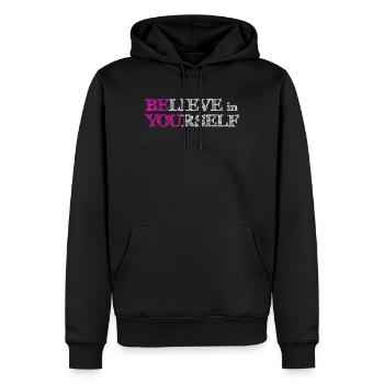Glaube an dich selbst – Pink, kritzel weiß - Männer Premium Bio Hoodie - Schwarz - Vorne - Nico (187cm)