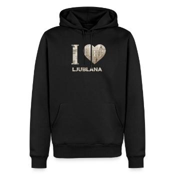 J’adore Ljubljana – Design architectural urbain - Sweat à capuche Premium bio Homme - noir - Devant - Nico (187cm)