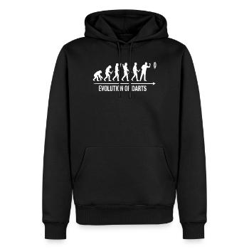 Darts Evolution Fun Hoodie, Shirt, Tasche, Tasse - Männer Premium Bio Hoodie - Schwarz - Vorne - Nico (187cm)