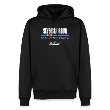 seyðisfjörður - Sweat à capuche Premium bio Homme - noir - Devant - Nico (187cm)