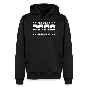 January 2008 Original Retrodesign | Geburtstag - Männer Premium Bio Hoodie - Schwarz - Vorne - Nico (187cm)