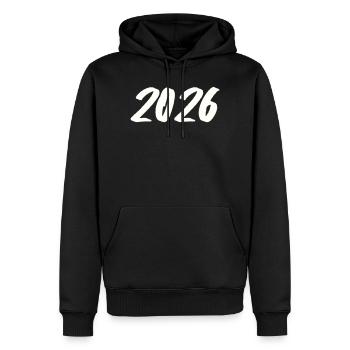 Jahreszahl 2026 Pinselstrich - Männer Premium Bio Hoodie - Schwarz - Vorne - Nico (187cm)