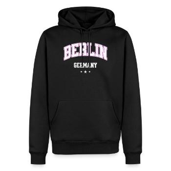 Berlin Pink Varsity Germany - Männer Premium Bio Hoodie - Schwarz - Vorne - Nico (187cm)