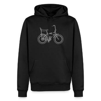 Radlinie Minimalistische Fahrradzeichnung Bonanza  - Männer Premium Bio Hoodie - Schwarz - Vorne - Nico (187cm)