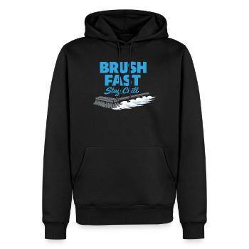 Curling, balayage drôle, cardio dur avec balai - Sweat à capuche Premium bio Homme - noir - Devant - Nico (187cm)