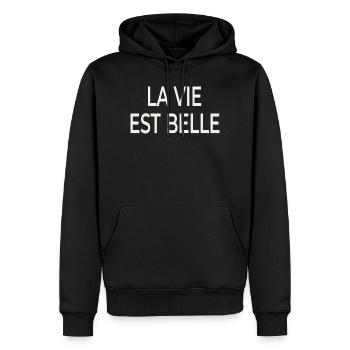 La Vie Est Belle – Französischer Chic - Männer Premium Bio Hoodie - Schwarz - Vorne - Nico (187cm)