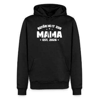Promue maman 2026 – Grossesse - Sweat à capuche Premium bio Homme - noir - Devant - Nico (187cm)