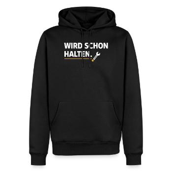 Wird schon halten. – Lustiges Handwerker Shirt - Männer Premium Bio Hoodie - Schwarz - Vorne - Nico (187cm)