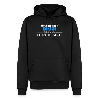 Waschbrett Bauch Spruch – Steht Mir Nicht - Männer Premium Bio Hoodie - Schwarz - Vorne - Nico (187cm)