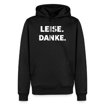 DISCRÈTEMENT. MERCI. – Chemise minimaliste statement - Sweat à capuche Premium bio Homme - noir - Devant - Nico (187cm)