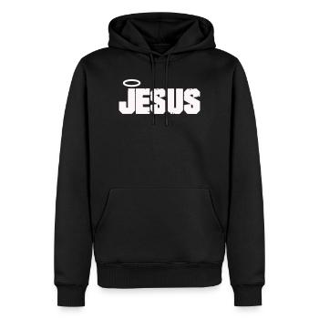 Lettres de Jésus avec auréole - Sweat à capuche Premium bio Homme - noir - Devant - Nico (187cm)