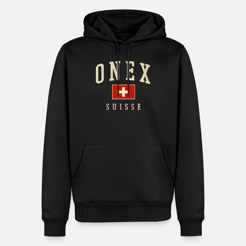 ONEX Schweiz Design - Schweizer Flagge - Männer Premium Bio Hoodie - Schwarz