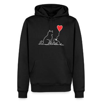 Katze und Maus mit Herzbalon - Männer Premium Bio Hoodie - Schwarz - Vorne - Nico (187cm)