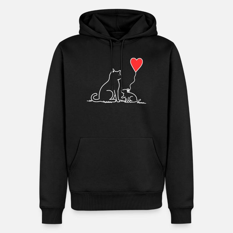 Katze und Maus mit Herzbalon - Männer Premium Bio Hoodie - Schwarz