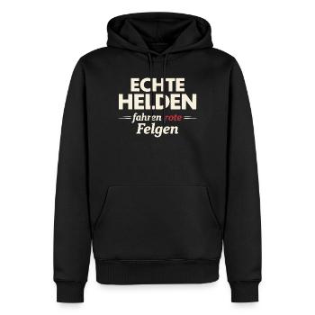 Echte Helden fahren rote Felgen – Landwirtschaft - Männer Premium Bio Hoodie - Schwarz - Vorne - Nico (187cm)