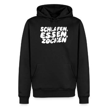 Schlafen, Essen, Zocken – Gameralltag - Männer Premium Bio Hoodie - Schwarz - Vorne - Nico (187cm)