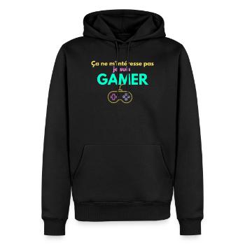 Gamer-Einstellung – Ich habe kein Interesse daran - Männer Premium Bio Hoodie - Schwarz - Vorne - Nico (187cm)