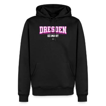Dresden Retro Emblem Pink - Männer Premium Bio Hoodie - Schwarz - Vorne - Nico (187cm)
